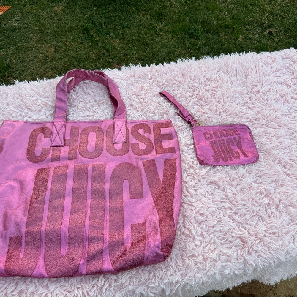 ✨💘2 Pieces 👛👛Vintage Juicy Couture Metallic Pink Glitter Wallet and Bag✨💘